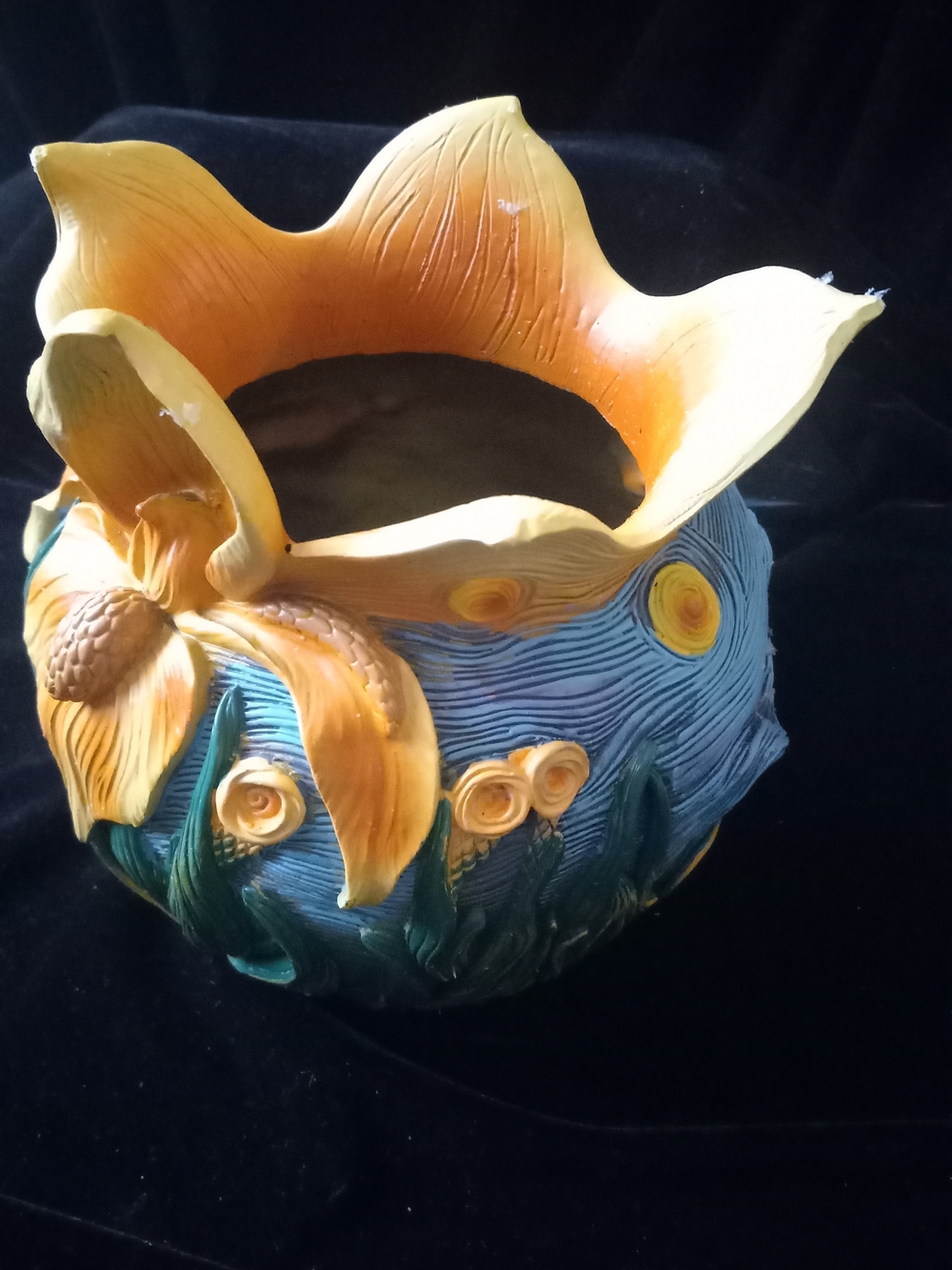 VAN GOGH Renowed Artist SCULPTURE  Decorative YELLOW  BLUE Floral Vase -  Art